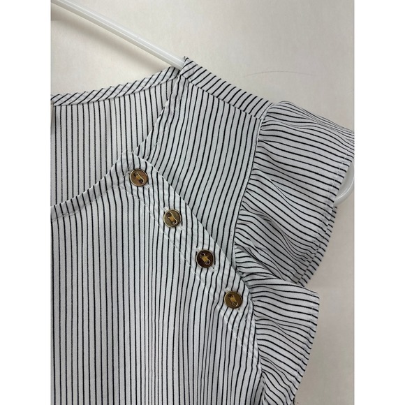 Loft black & White pinstripe Blouse with flutter short sleeves (small/Petite) - Picture 4 of 9